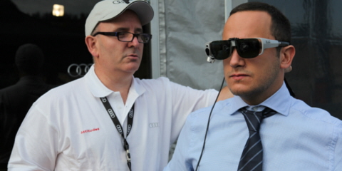 A test participant wearing Tobii Pro Glasses eye tracker.