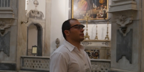 Tobii Pro Glasses 2 wearable ye tracker used in a painting viewing study in Italy