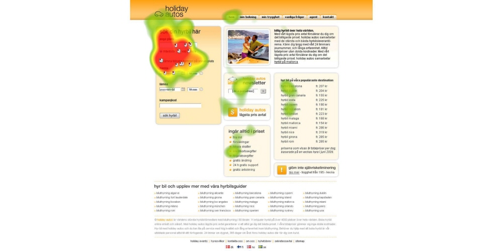 A screenshot from the Holidays Auto web with a heat map on the top of it.