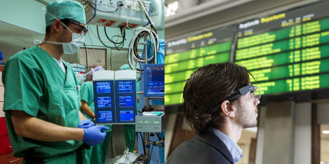 Surgeon using Glasses 2/Man looking at train schedule with Glasses 2